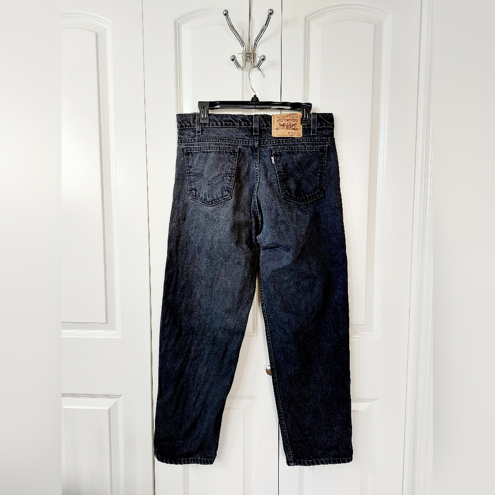 Black Denim Levi 553 Relaxed Fit Straight Leg‎ 34/29 Jeans Vintage 90s - Picture 3 of 9